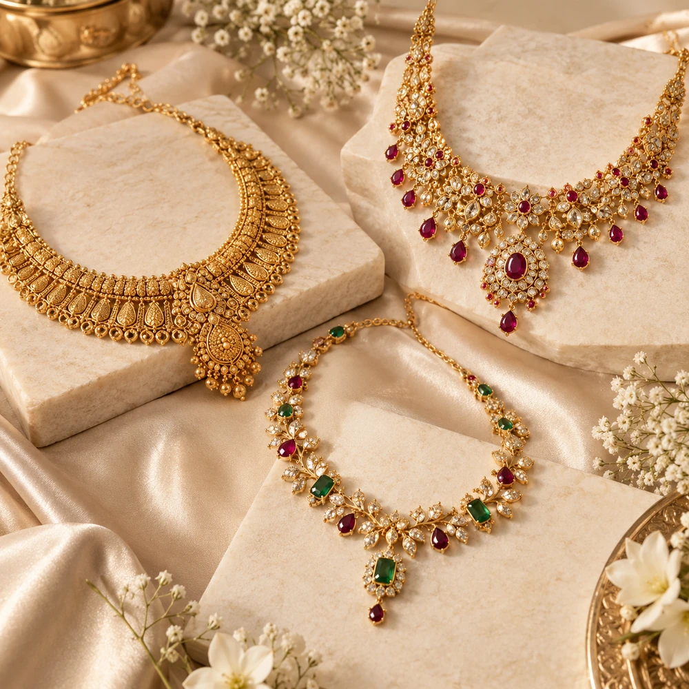 Gold and gemstone necklaces
