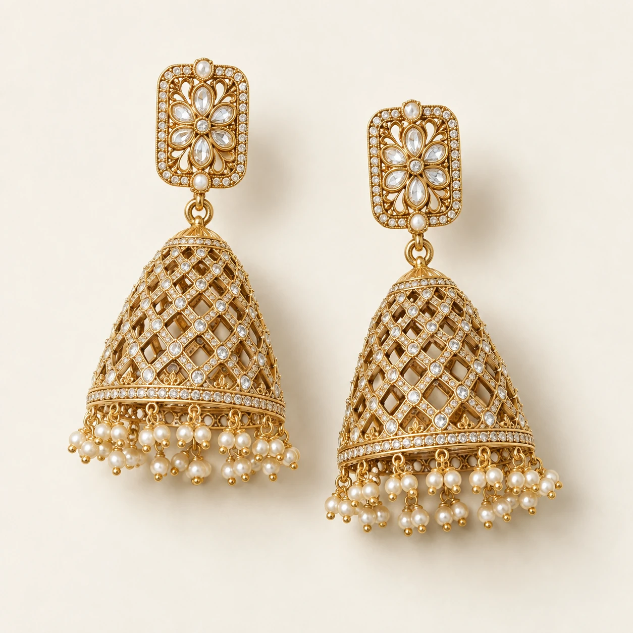 Rehmat Lattice Jhumka — two matching jhumka earrings