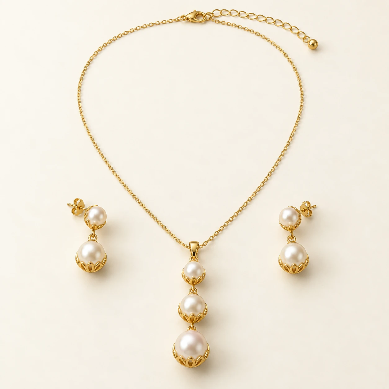 Sahar Pearl Drop Set — one necklace and two matching pearl drop earrings