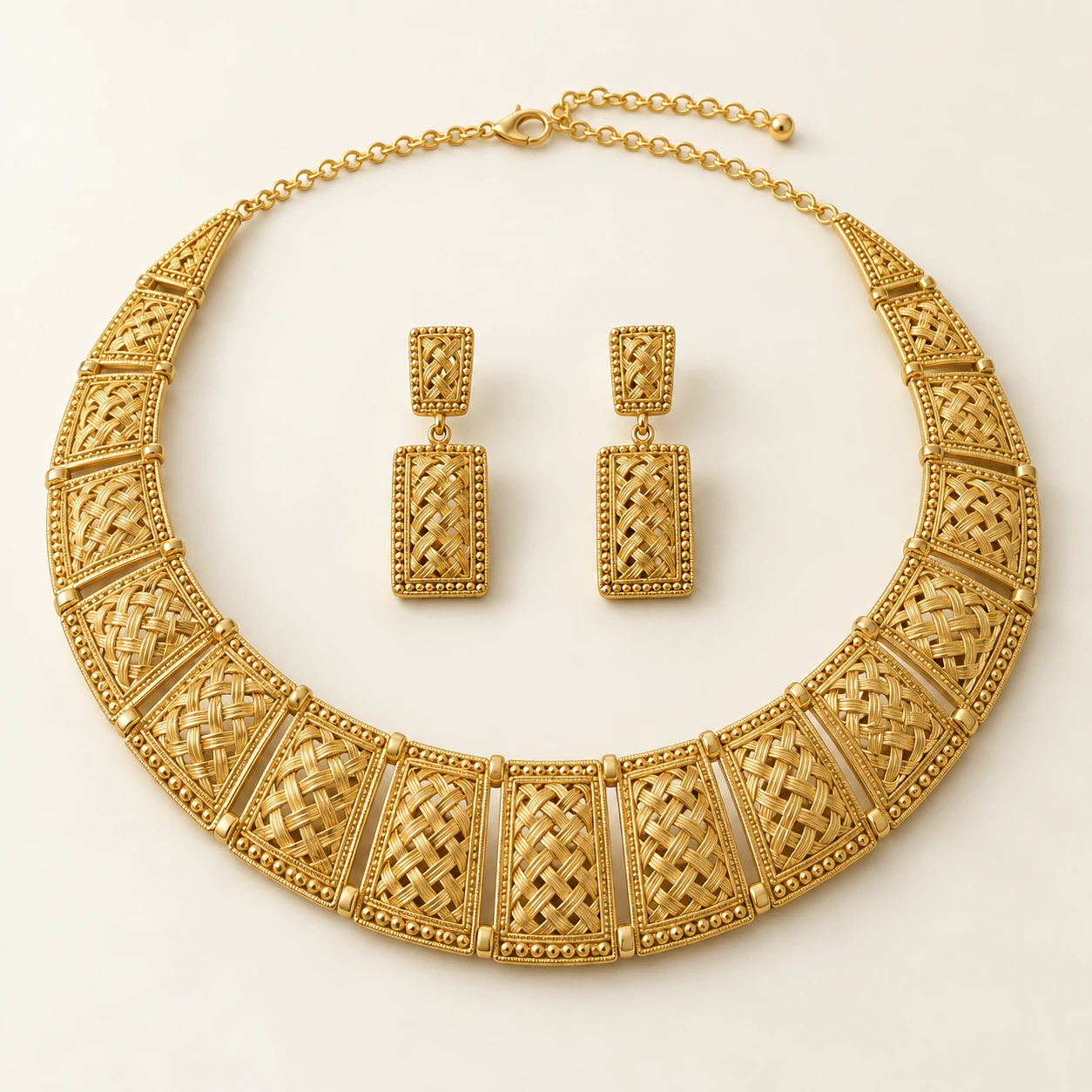 Zar Basketwork Set — one collar necklace and two matching rectangular earrings