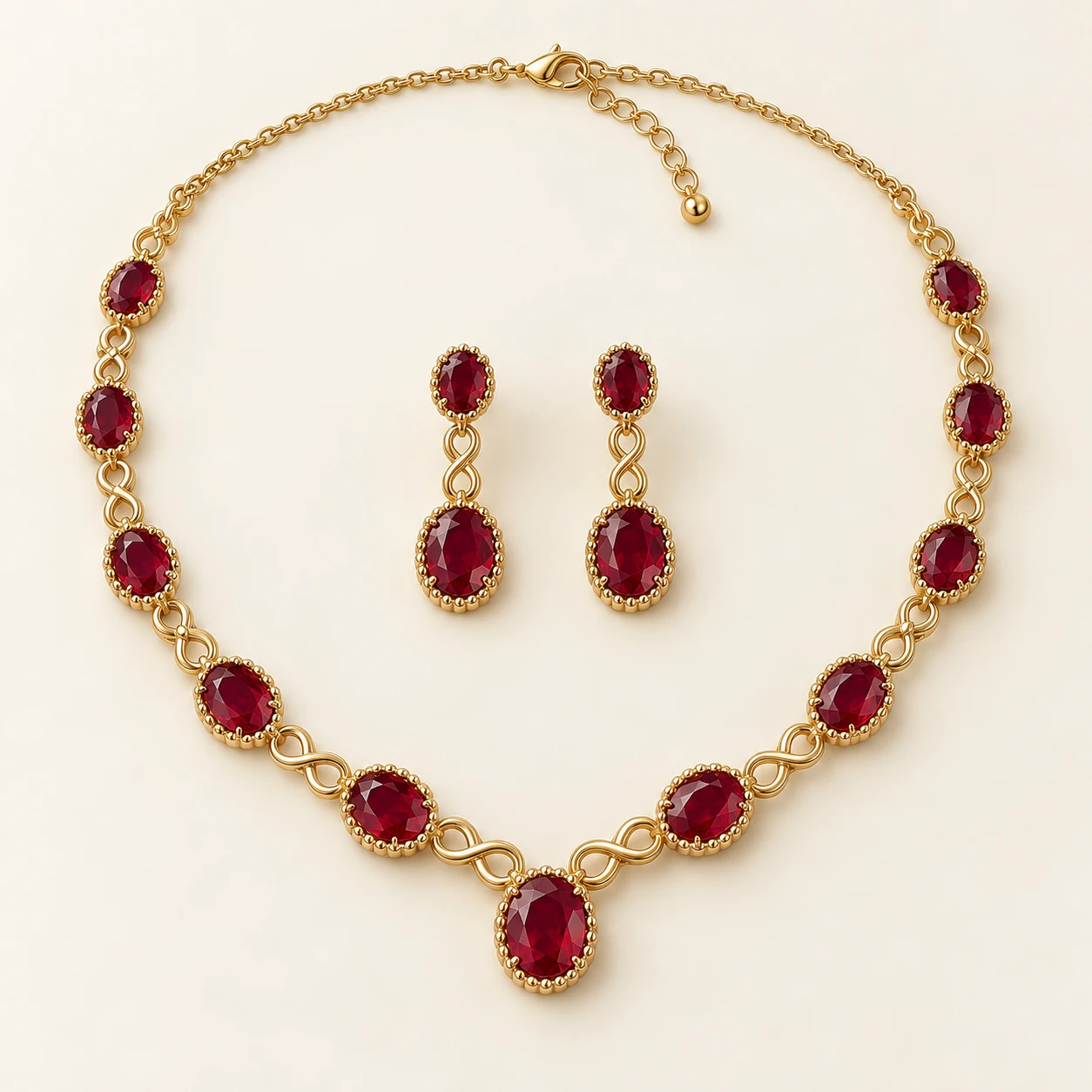 Yaqoot Ruby Set — one gemstone necklace and two matching earrings