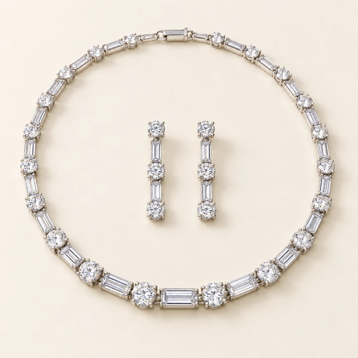Almas Diamond Necklace Set — one diamond-style necklace and two matching earrings