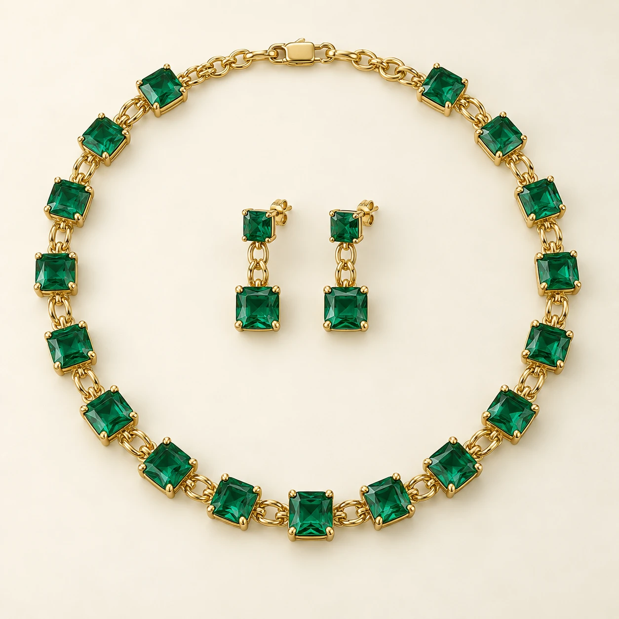 Sabz Emerald Necklace Set — one gemstone necklace and two matching earrings