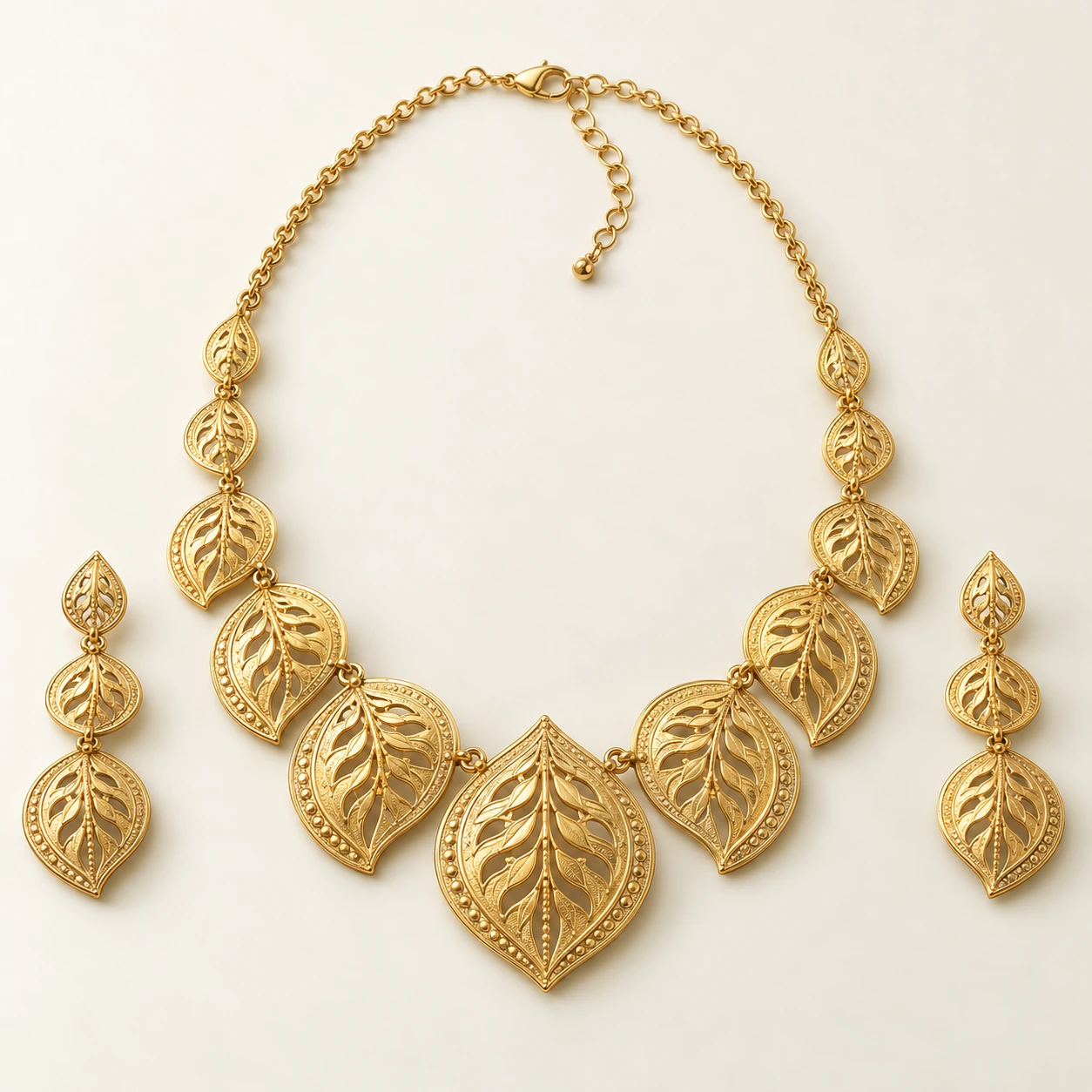 Rang Die-Piece Necklace Set — one die-piece necklace and two matching earrings
