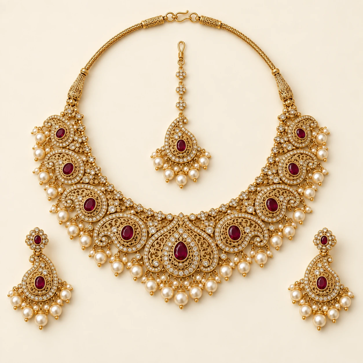 Mumtaz Bridal Necklace Set — one bridal necklace, two matching earrings and one matching tikka