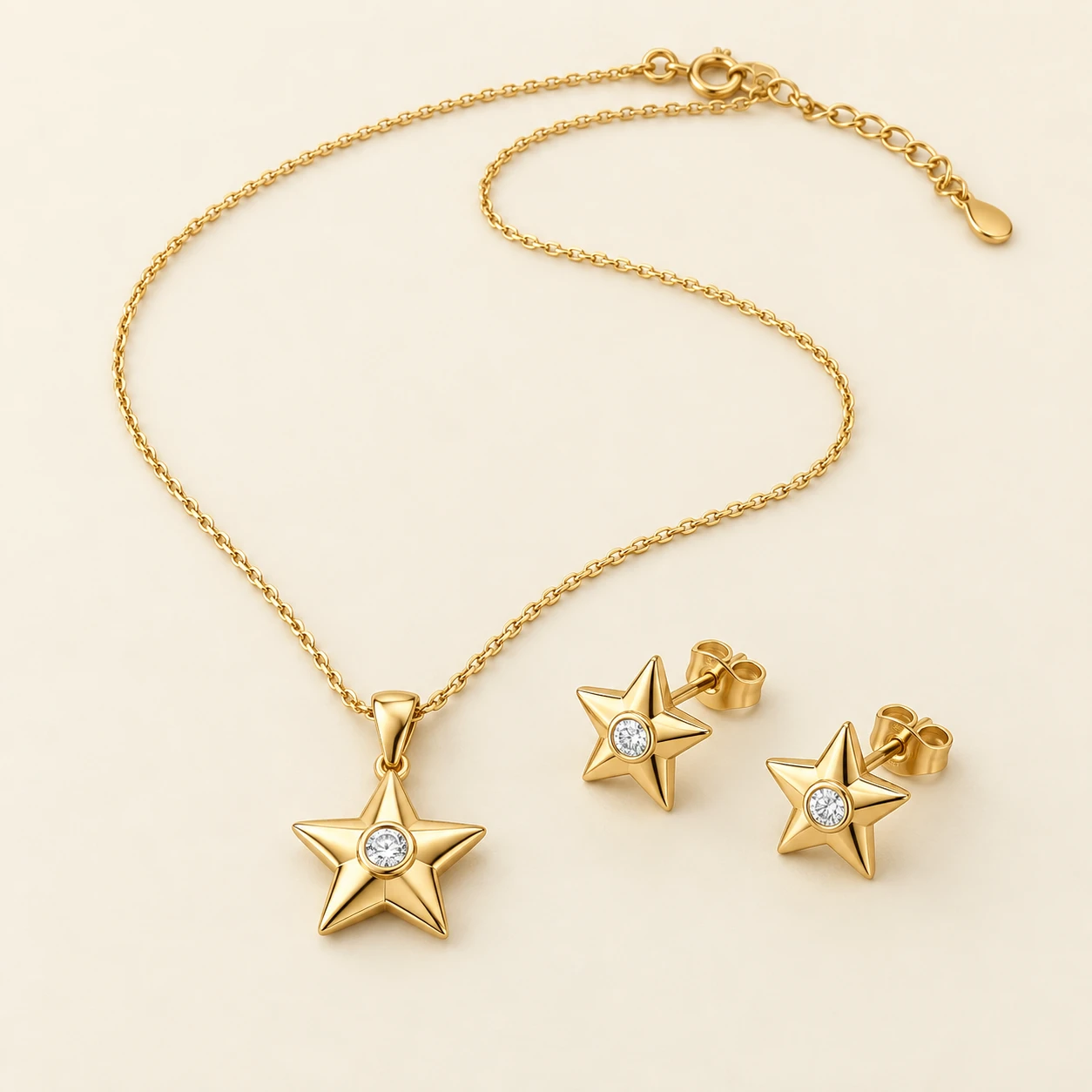 Sitara Pendant & Tops — one pendant on a chain and two matching star studs