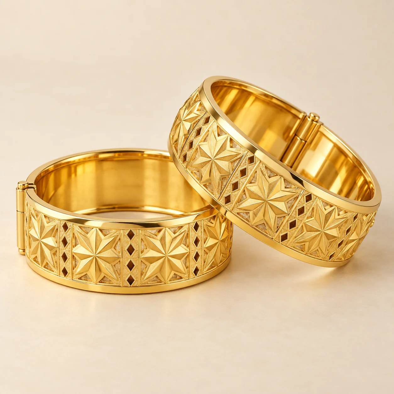 Saanjh Bridal Kara Pair - Two matching hinged bridal karas.