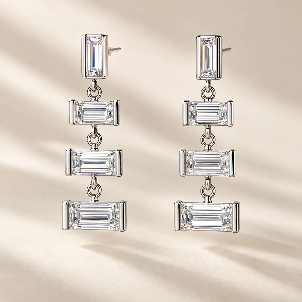 Raunaq Baguette Ladder Earrings - One matched pair of articulated ladder earrings.