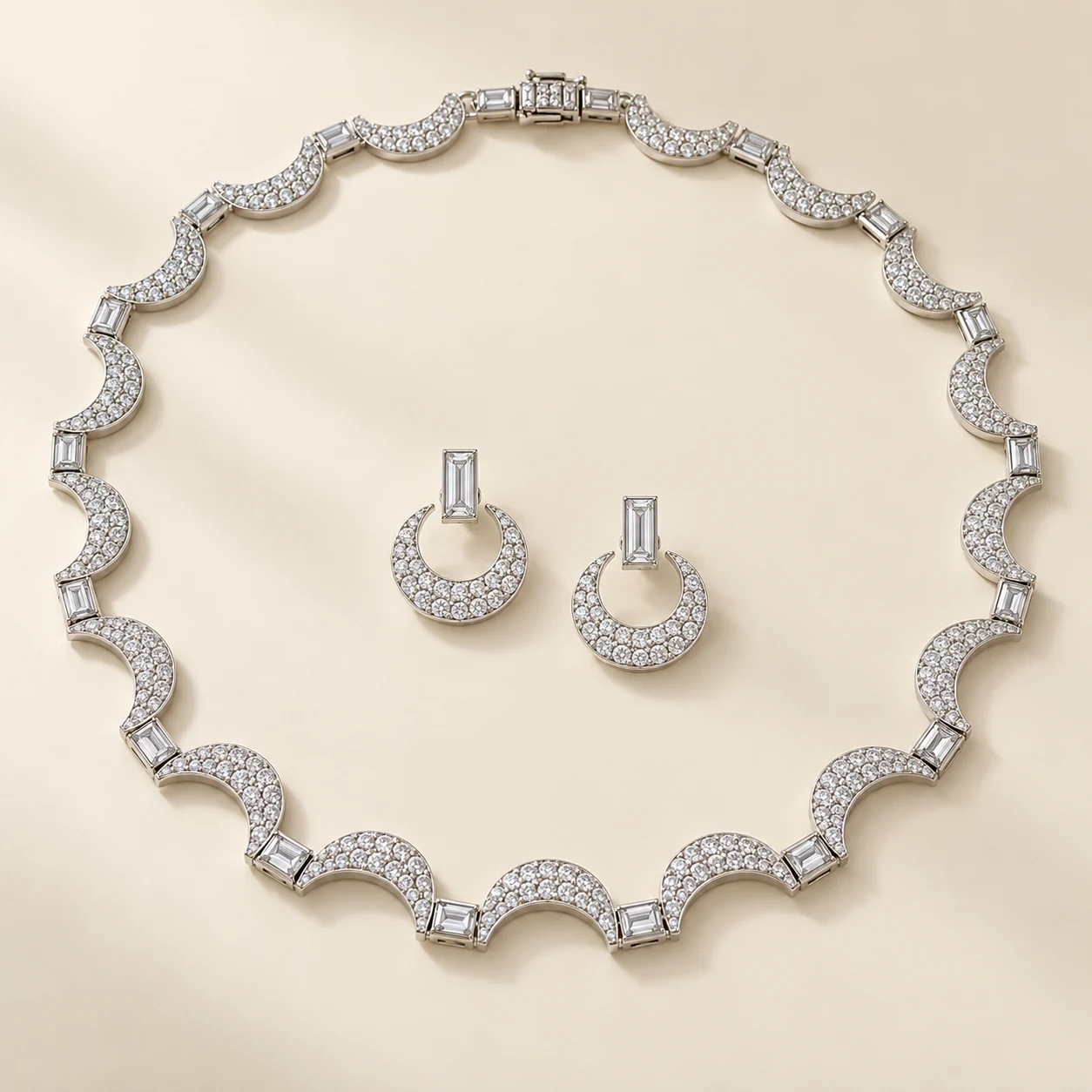 Ravish Diamond Crescent Set - One crescent necklace and two matching earrings.