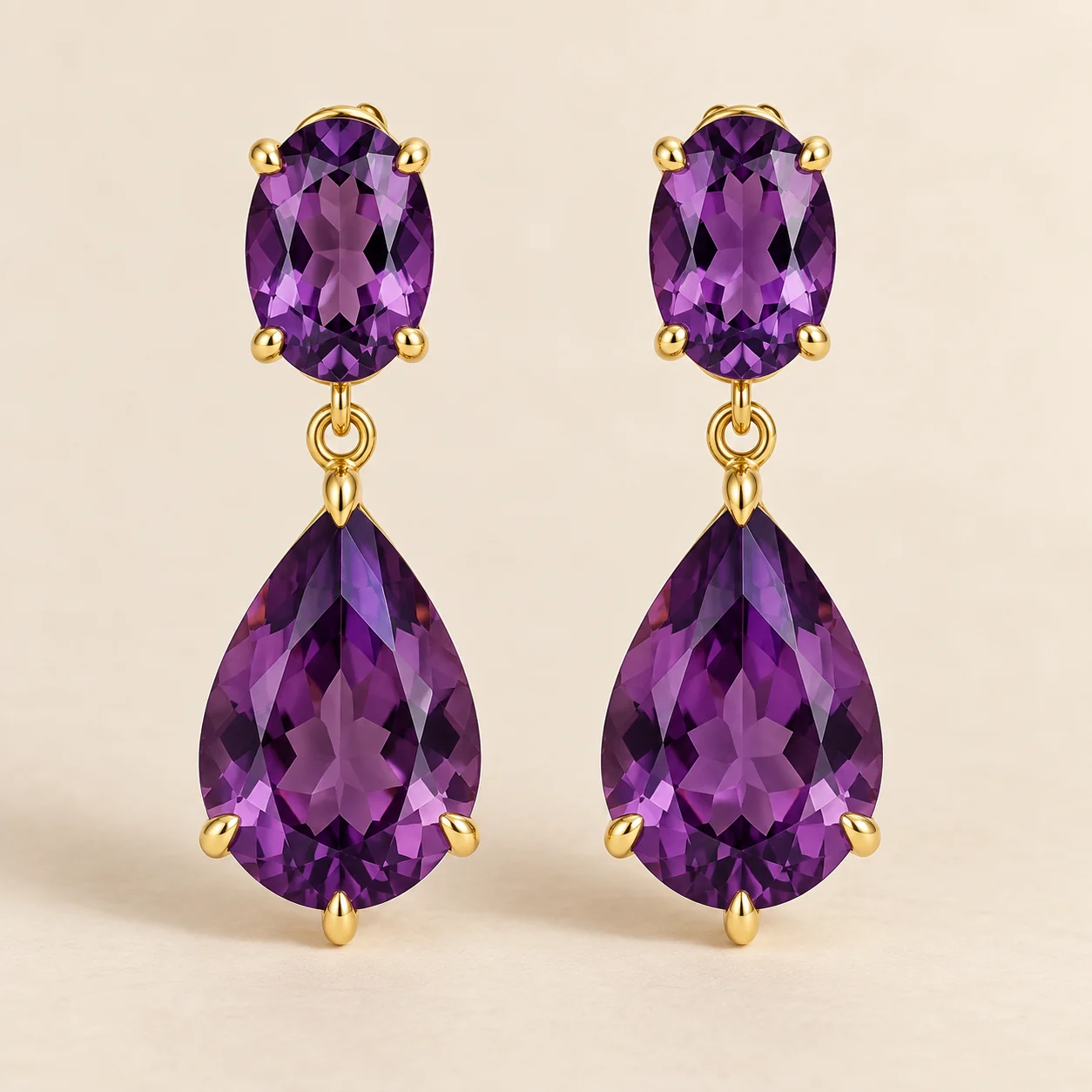 Banafsha Amethyst Drop Earrings - One matched pair of amethyst drop earrings.