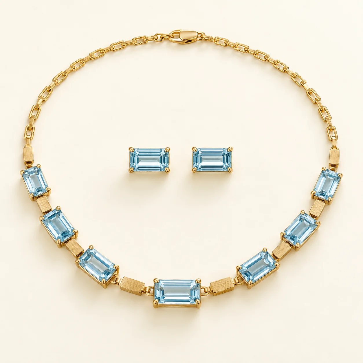 Sehar Aquamarine Necklace Set - One aquamarine necklace and two matching tops.