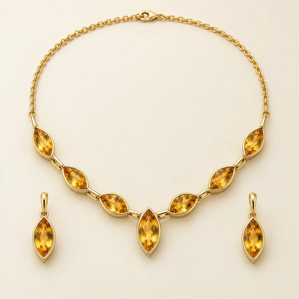 Zard Citrine Necklace Set - One citrine necklace and two matching earrings.