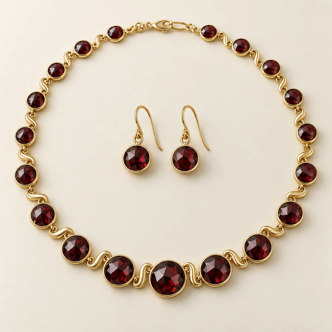 Anar Garnet Collar Set - One garnet collar and two matching earrings.