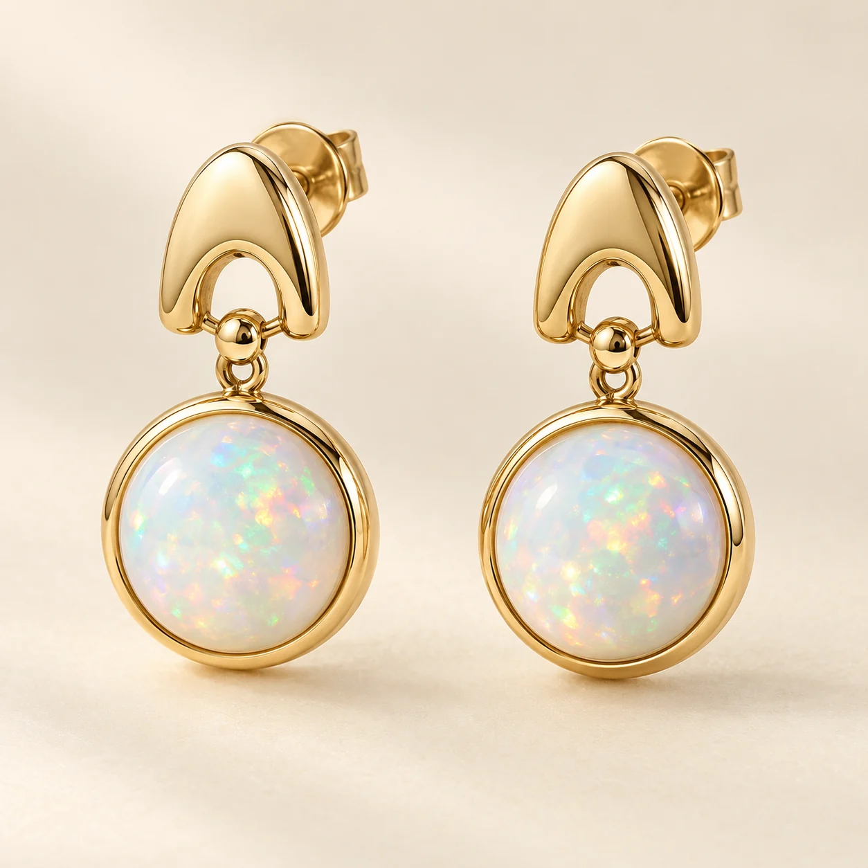 Mehrab Opal Earrings - One matched pair of opal drop earrings.