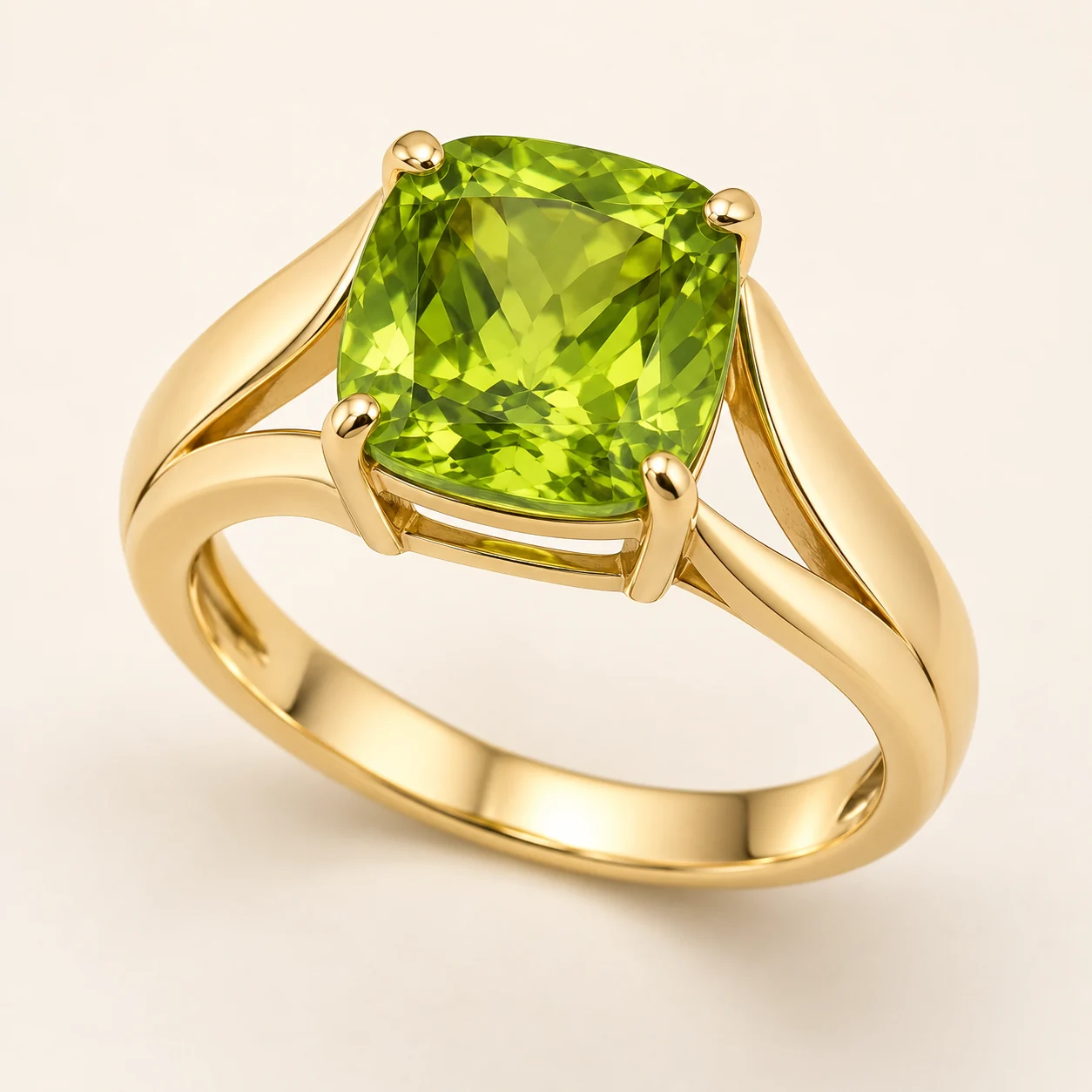 Sabah Peridot Ring - One peridot cushion ring.