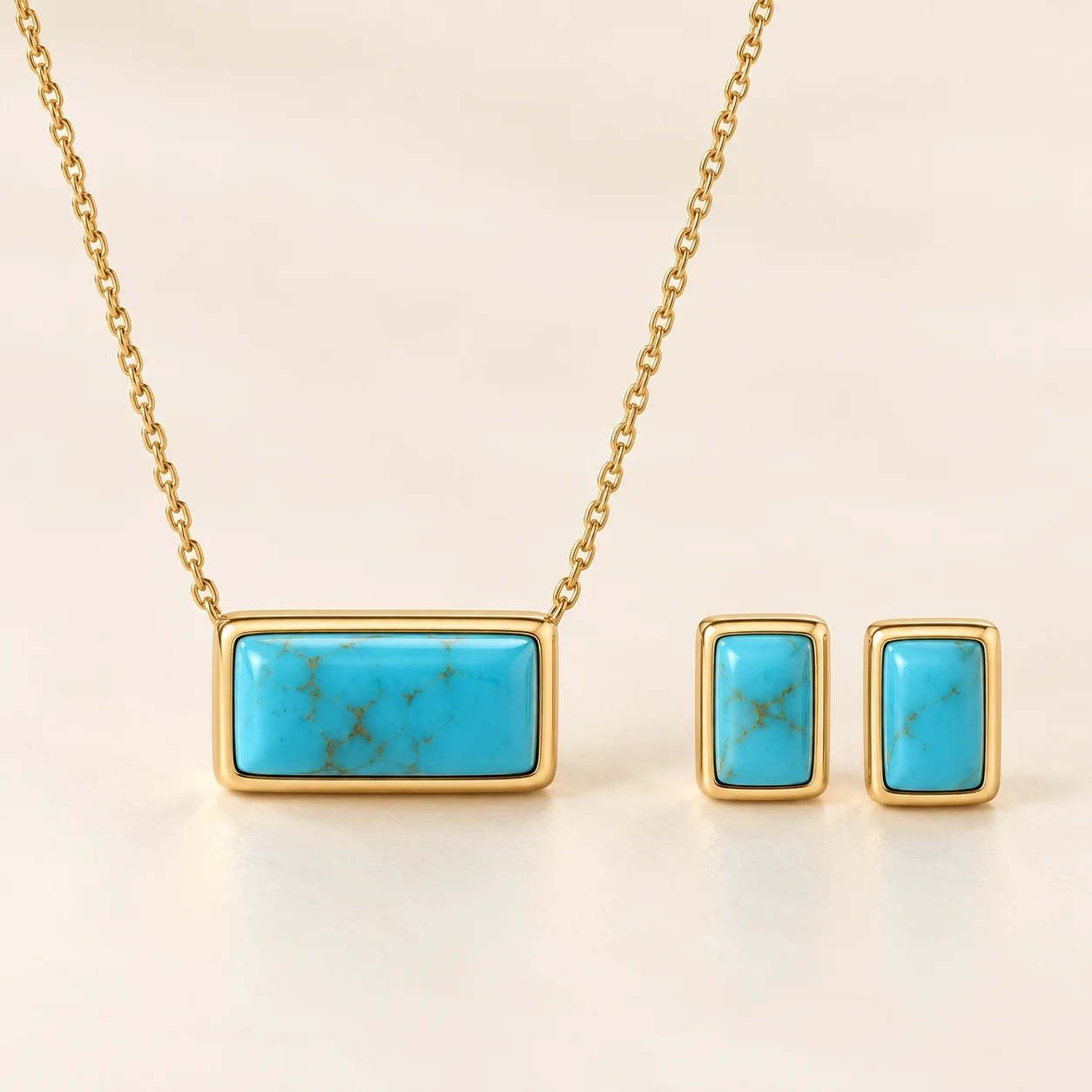 Ferozi Turquoise Pendant Set - One turquoise pendant with chain and two matching studs.