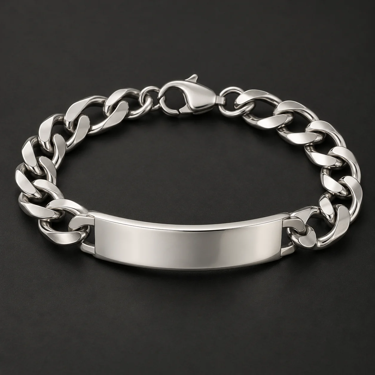 Mehwar Silver ID Bracelet - One plain-plate silver curb-link bracelet.