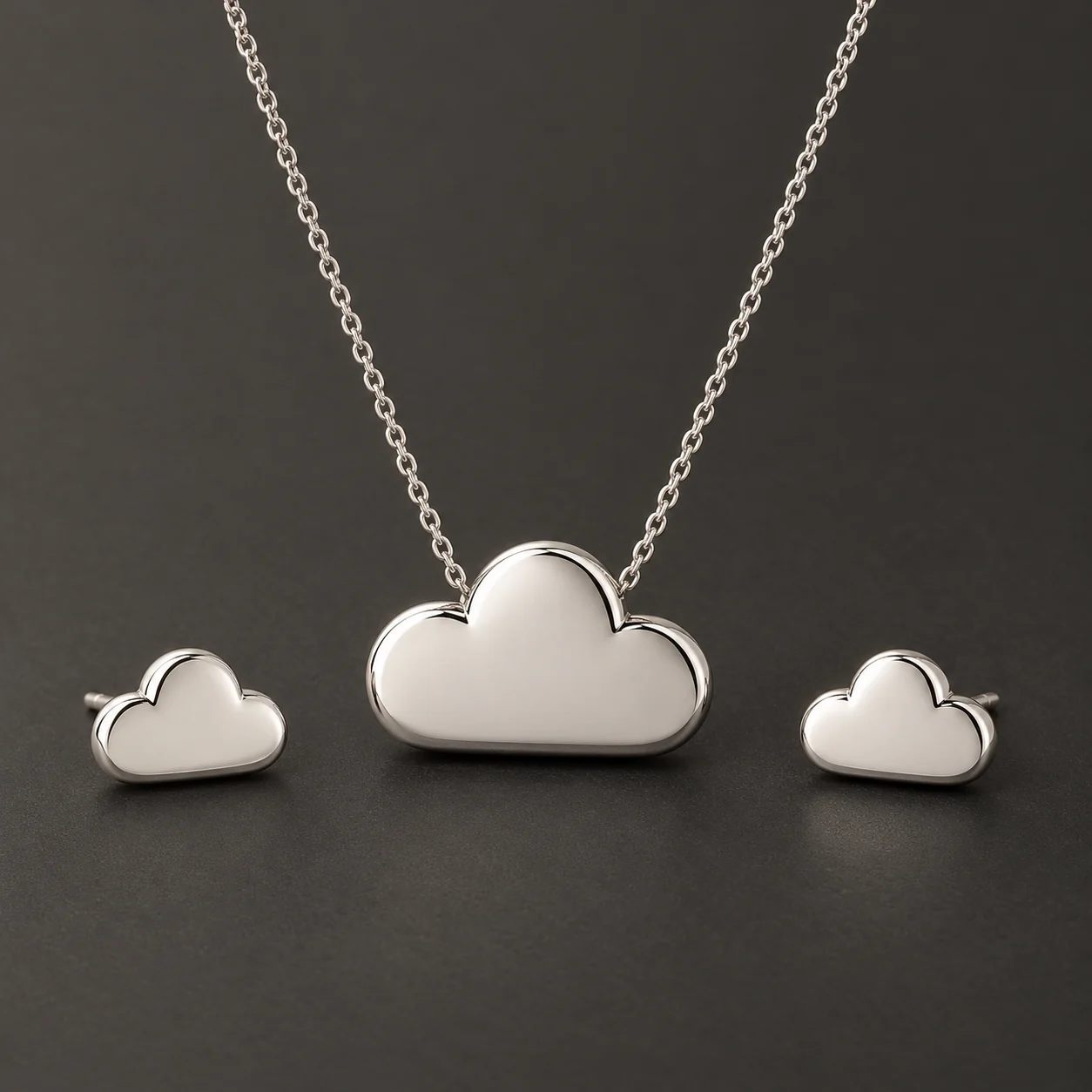 Badal Silver Cloud Pendant Set - One cloud pendant with chain and two matching studs.